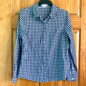 Women’s size medium Crown and Ivy navy and white checked button down top